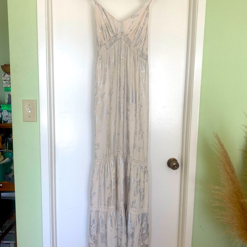 Beautiful silver and creme long tiered summer dress